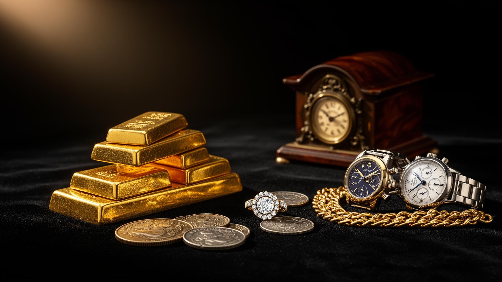 Goldbarren, Münzen, Schmuck, Luxusuhren und Antiquitäten